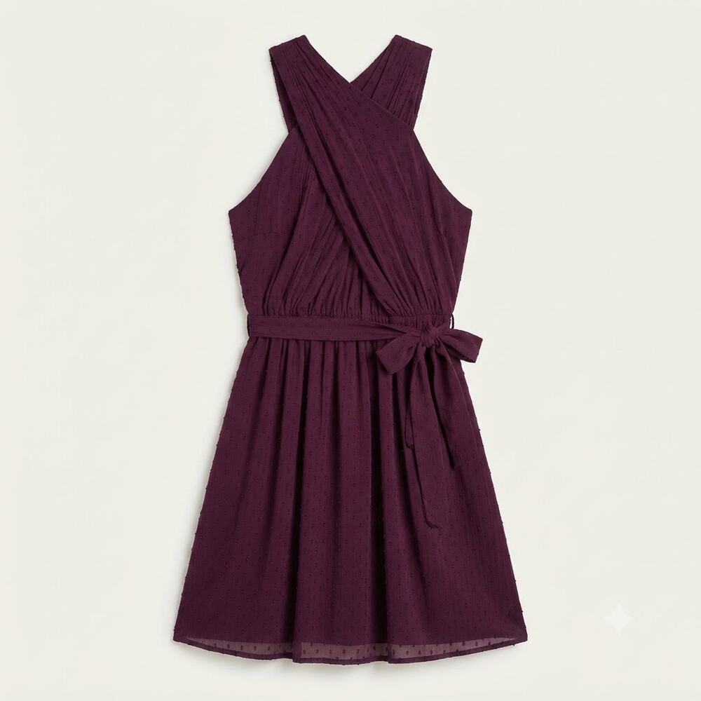 LOFT Womens 14 Romantic Boho Coquette Modal Swiss Dot Halter Pleated Mini Dress